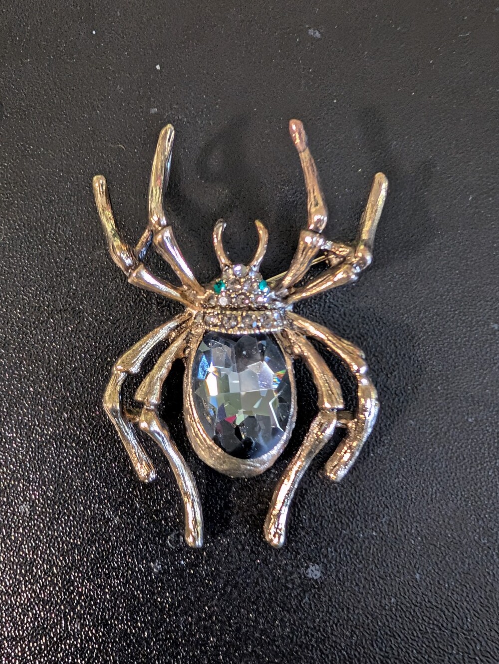 Gold-Tone Spider Brooch with Clear Faceted Crystal